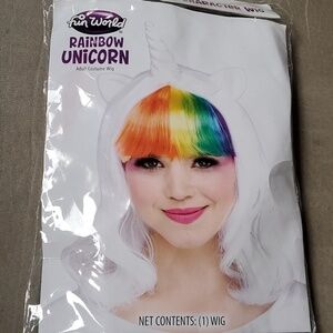 Fun World RAINBOW UNICORN Adult Wig OSFM White Rainbow Bangs Cosplay